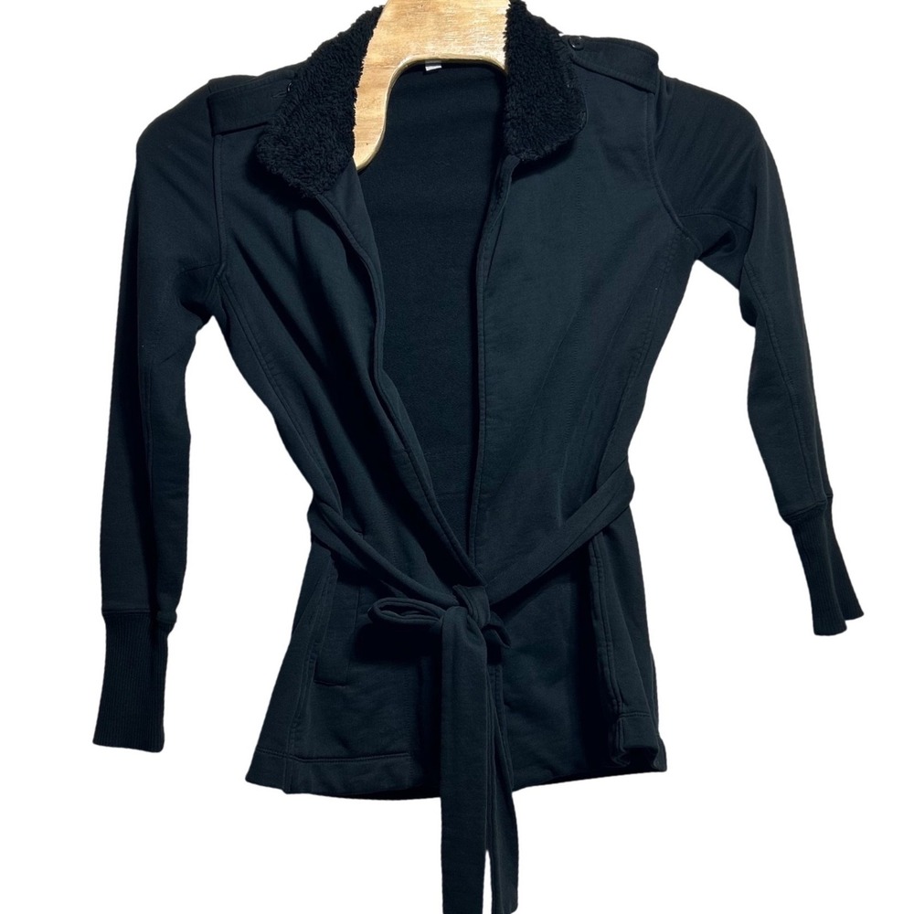 Standard James Perse Black Sherpa Collar Wrap Jacket Belted Size 2 WOT2444